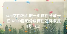 word文档怎么把一页两栏分成一栏(WORD自动分成两栏怎样恢复成一栏)