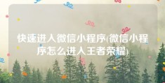 快速进入微信小程序(微信小程序怎么进入王者荣耀)