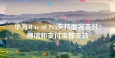 华为Mate 60 Pro支持面容支付：微信和支付宝都支持