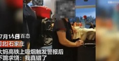 大妈高铁吸烟下跪求饶(称我真的错了)