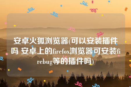 安卓火狐浏览器(可以安装插件吗 安卓上的firefox浏览器可安装firebug等的插件吗)