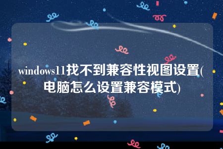 windows11找不到兼容性视图设置(电脑怎么设置兼容模式)