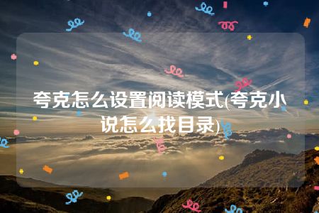 夸克怎么设置阅读模式(夸克小说怎么找目录)