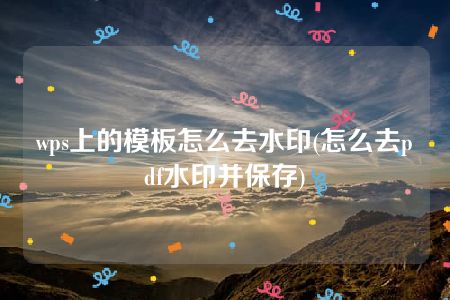 wps上的模板怎么去水印(怎么去pdf水印并保存)