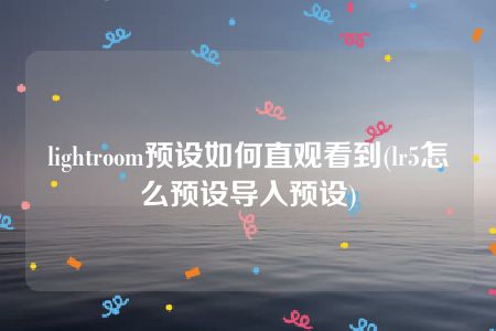 lightroom预设如何直观看到(lr5怎么预设导入预设)