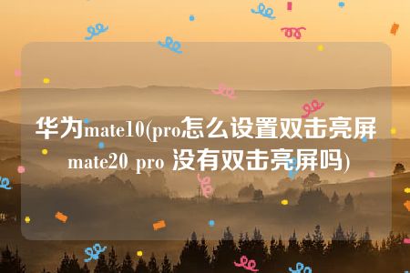 华为mate10(pro怎么设置双击亮屏 mate20 pro 没有双击亮屏吗)