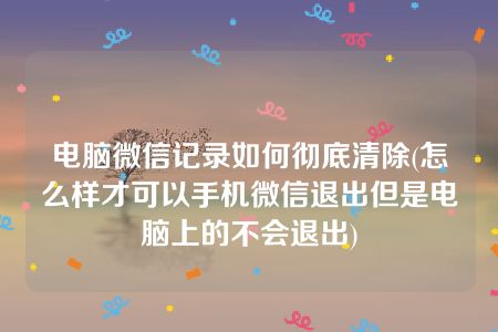 电脑微信记录如何彻底清除(怎么样才可以手机微信退出但是电脑上的不会退出)