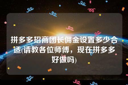 拼多多招商团长佣金设置多少合适(请教各位师傅，现在拼多多好做吗)