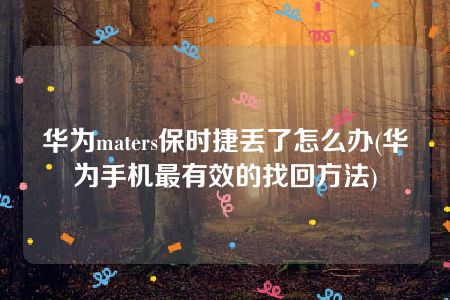 华为maters保时捷丢了怎么办(华为手机最有效的找回方法)