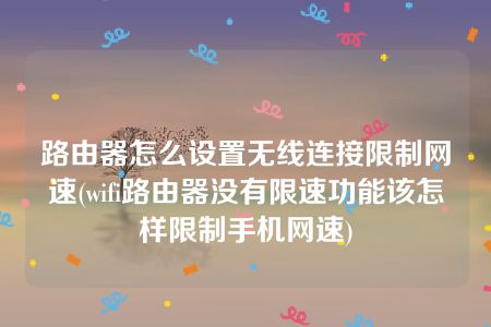 路由器怎么设置无线连接限制网速(wifi路由器没有限速功能该怎样限制手机网速)