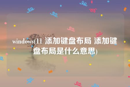 windows(11 添加键盘布局 添加键盘布局是什么意思)