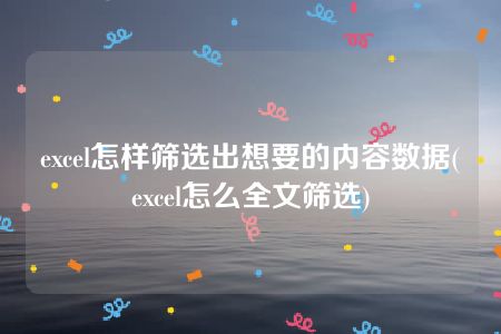 excel怎样筛选出想要的内容数据(excel怎么全文筛选)