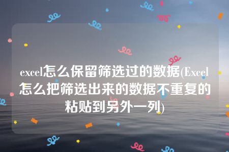 excel怎么保留筛选过的数据(Excel怎么把筛选出来的数据不重复的粘贴到另外一列)