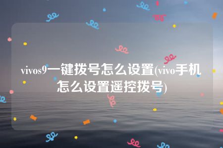 vivos9一键拨号怎么设置(vivo手机怎么设置遥控拨号)