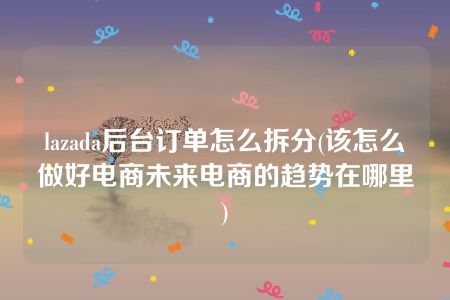 lazada后台订单怎么拆分(该怎么做好电商未来电商的趋势在哪里)