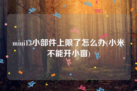 miui13小部件上限了怎么办(小米不能开小窗)