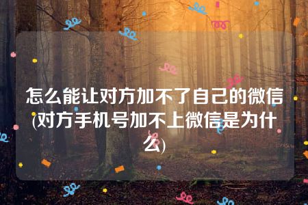 怎么能让对方加不了自己的微信(对方手机号加不上微信是为什么)