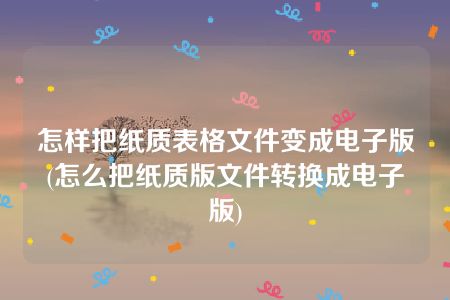 怎样把纸质表格文件变成电子版(怎么把纸质版文件转换成电子版)