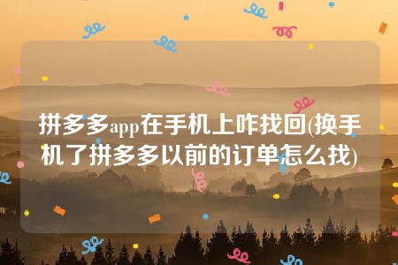 拼多多app在手机上咋找回(换手机了拼多多以前的订单怎么找)