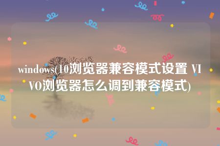 windows(10浏览器兼容模式设置 VIVO浏览器怎么调到兼容模式)