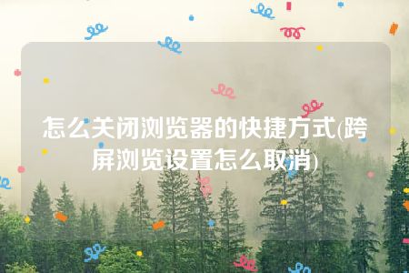 怎么关闭浏览器的快捷方式(跨屏浏览设置怎么取消)