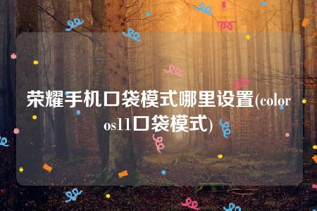 荣耀手机口袋模式哪里设置(coloros11口袋模式)