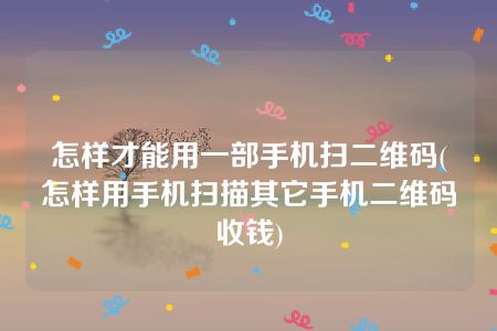 怎样才能用一部手机扫二维码(怎样用手机扫描其它手机二维码收钱)