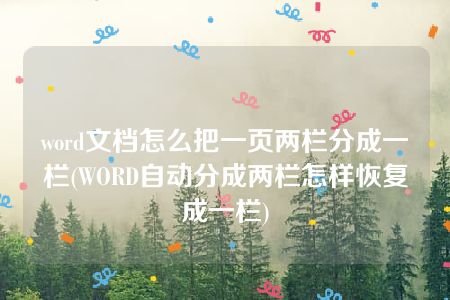 word文档怎么把一页两栏分成一栏(WORD自动分成两栏怎样恢复成一栏)