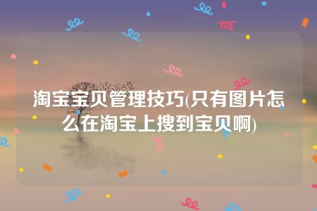 淘宝宝贝管理技巧(只有图片怎么在淘宝上搜到宝贝啊)