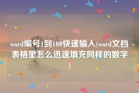 word编号1到100快速输入(word文档表格里怎么迅速填充同样的数字)