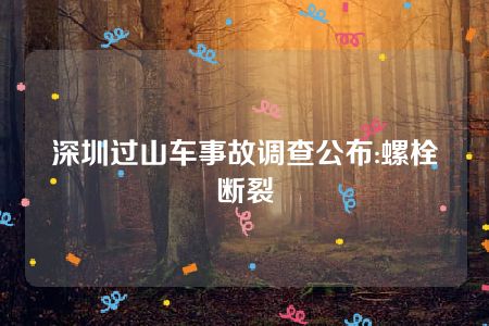 深圳过山车事故调查公布:螺栓断裂